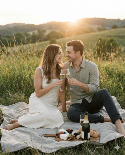 Sunset engagement photo style