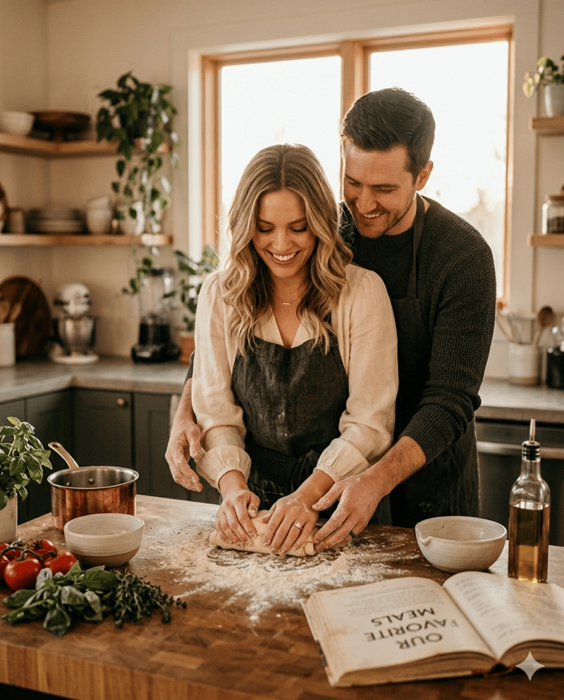 Couple doing shared hobby creative engagement photo idea